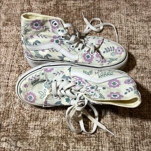 Vans Cream and Purple Floral Platform Shoes